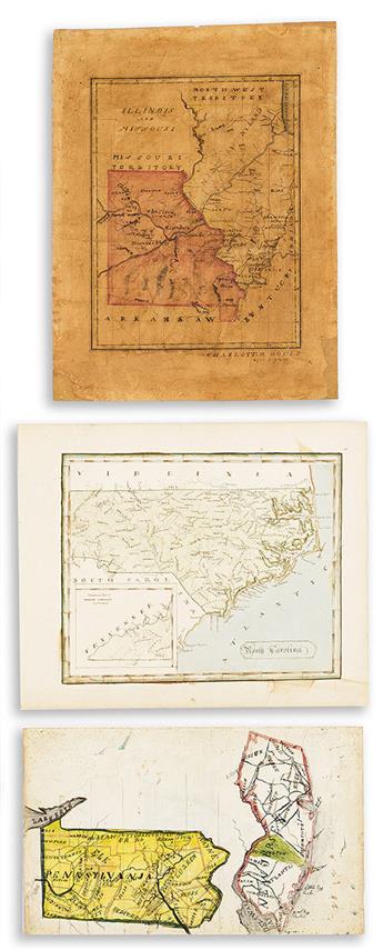 (MANUSCRIPT MAPS.) Group of 15 hand-drawn nineteenth-century school-type maps.